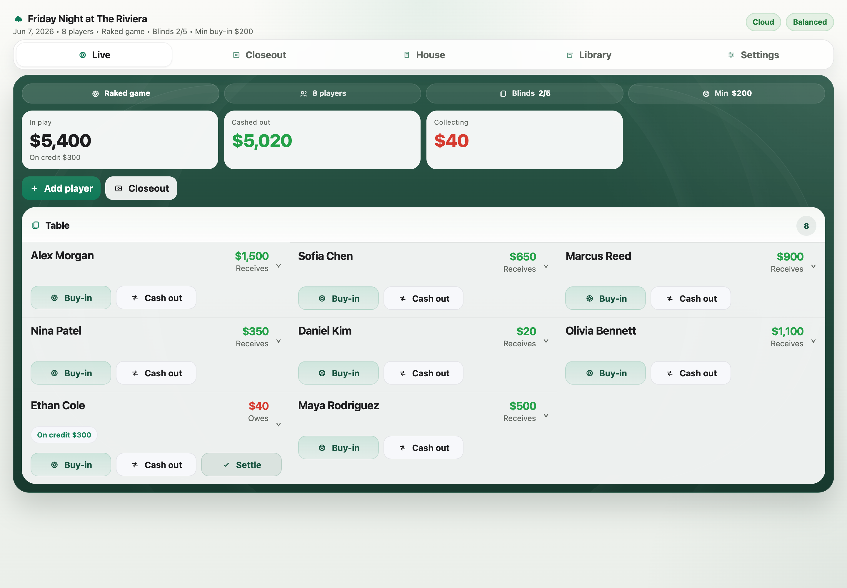 The Poker Cashier live table on desktop