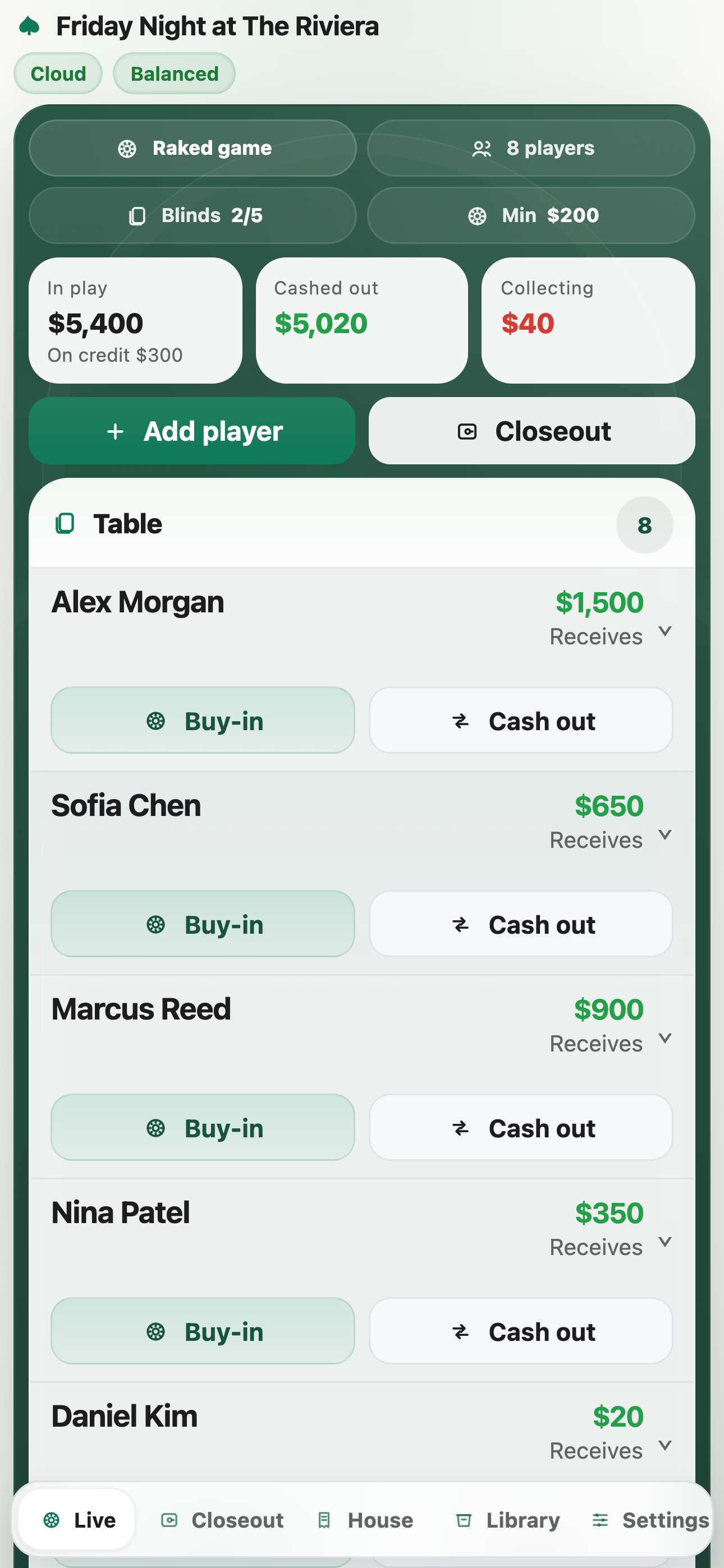 Live table on iPhone